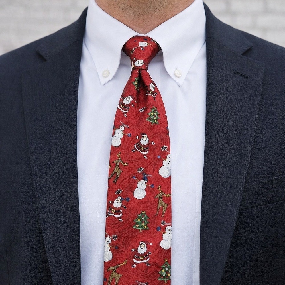 Nordstrom J.Z. Richards Mens Red Silk Christmas Holiday Tie Santa Snowman 6100-1